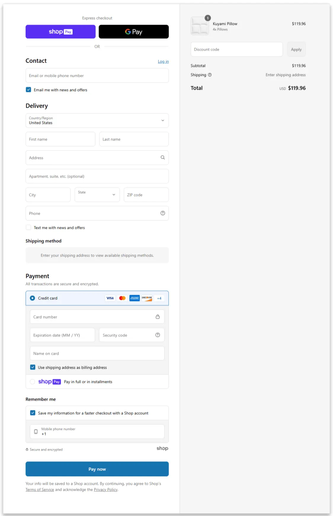 Kuyami Pillow Secure Checkout Page